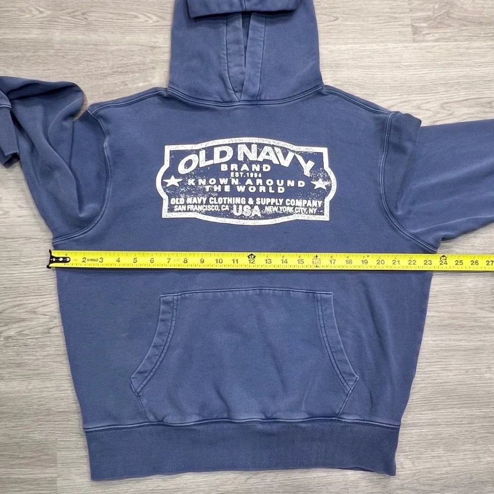 Old Navy Mens Small Blue Garment Dyed Graphic Pullover Hoodie Night Cover 765100